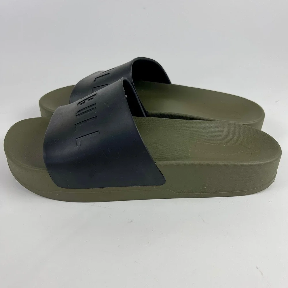 NOBULL Mens 7 Wmns 8.5 Slides Sandals Olive Green Black Athletic Recovery Shoes
